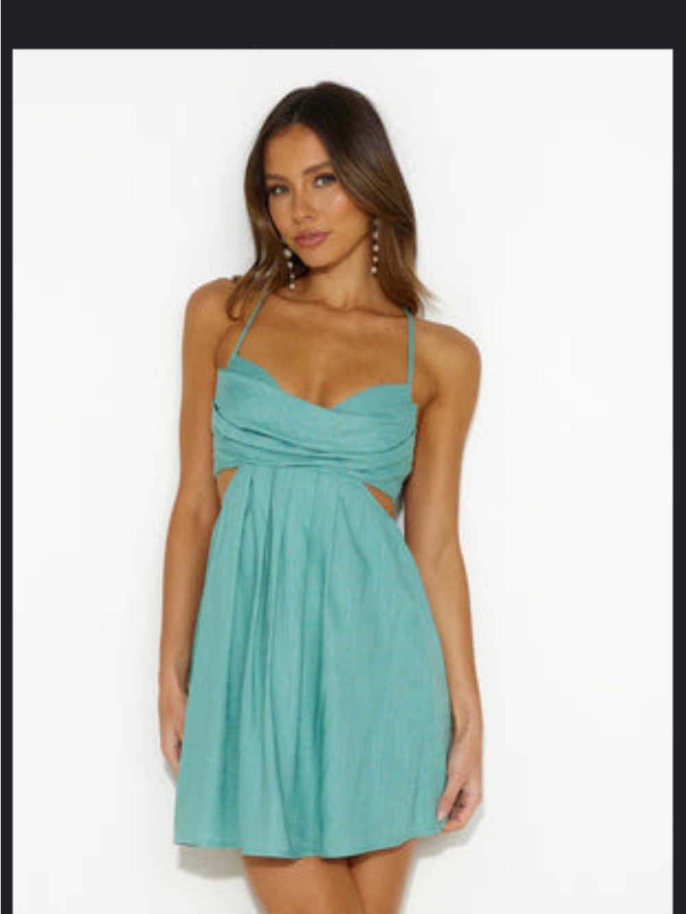 Hello Molly Teal Spaghetti Strap Cutout Mini Dress